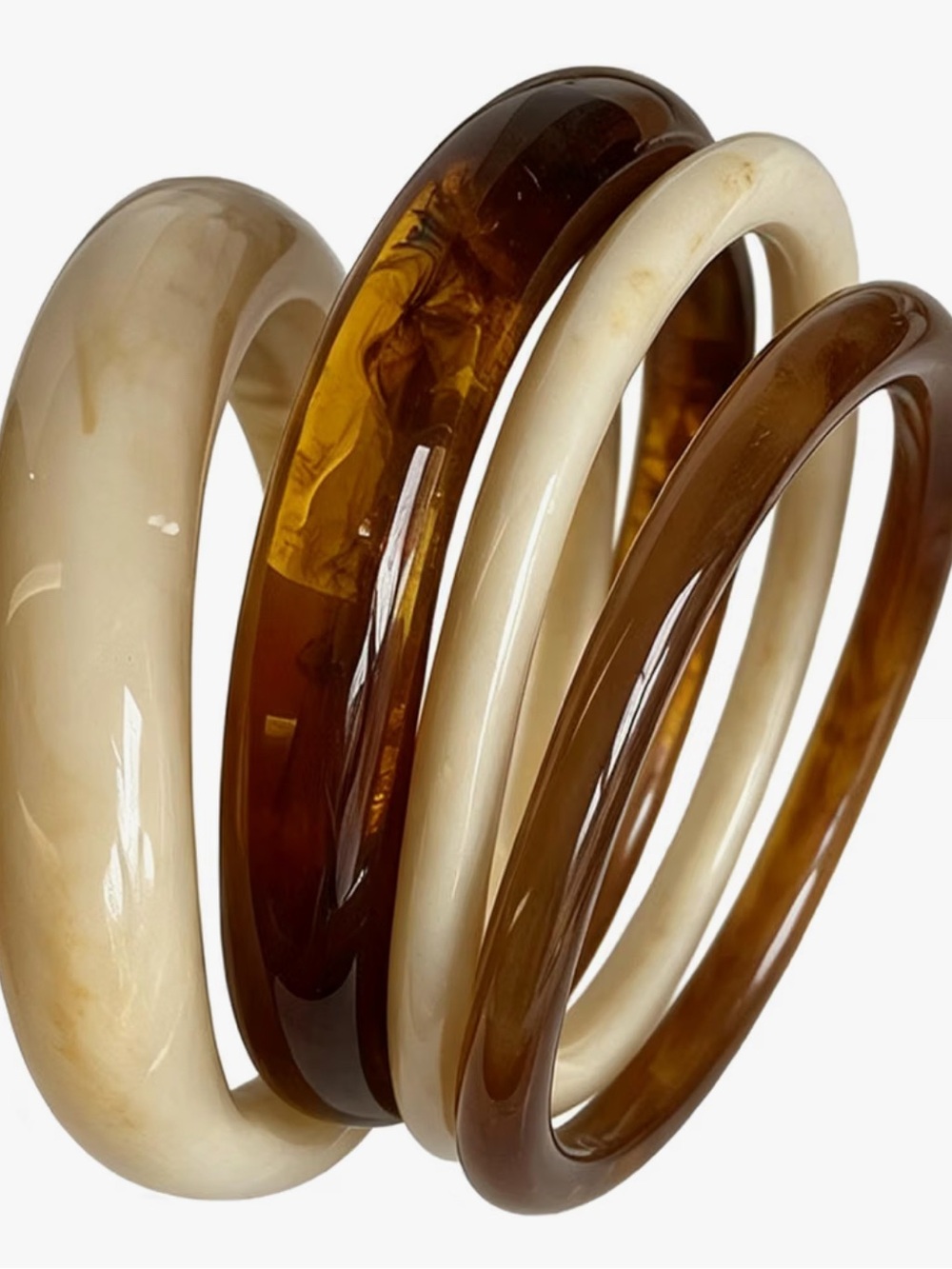 4Pcs Neutral Tortoiseshell and Cream Resin Bangle Set NEW